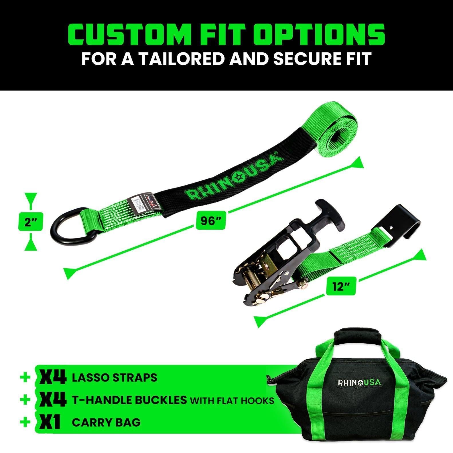 Rhino USA Lasso Straps; Basket Straps - Green - Flat Hook | TD-VSLASSO-GRN-FLAT