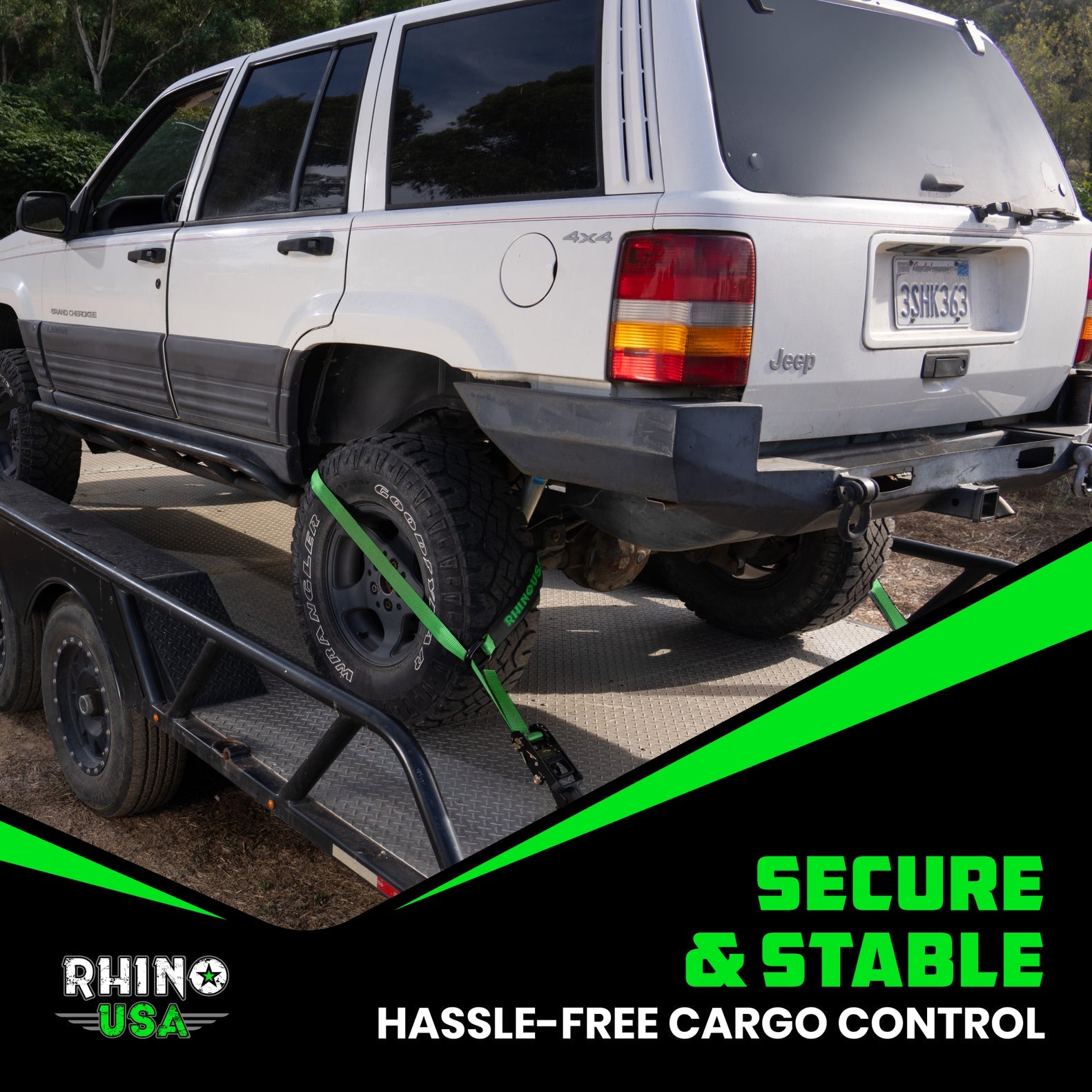 Rhino USA Lasso Straps; Basket Straps - Green - Flat Hook | TD-VSLASSO-GRN-FLAT