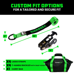 Rhino USA Lasso Straps; Basket Straps - Green - Snap Hook | TD-VSLASSO-GRN-SNAP
