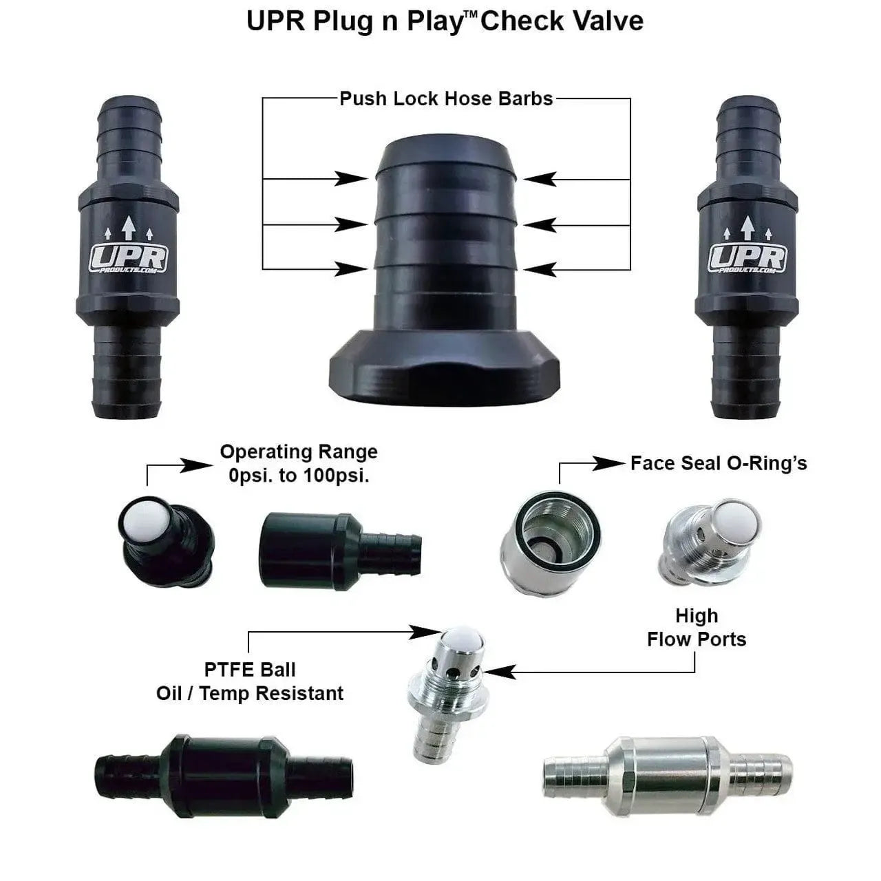 UPR Pro Series™5/8 (17mm) Billet Check Valve - 0psi Cracking 0-100psi Operating Pressure