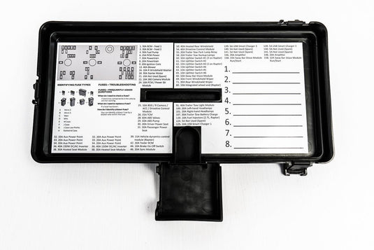 Fuse Labels Compatible w/ Buckle Up Off-Road Waterproof Fuse Box Lid by StickerFab (Underhood and Understeering) - 2021+ Ford Bronco