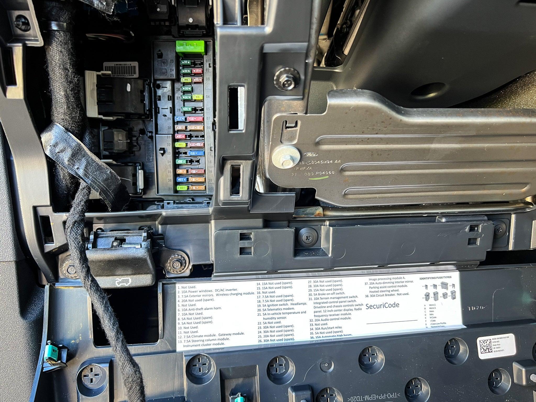 Fuse Labels Compatible w/ Buckle Up Off-Road Waterproof Fuse Box Lid by StickerFab (Underhood and Understeering) - 2021+ Ford Bronco